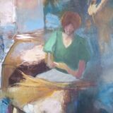 Oil on canvas with woman reading, signed ATGER N