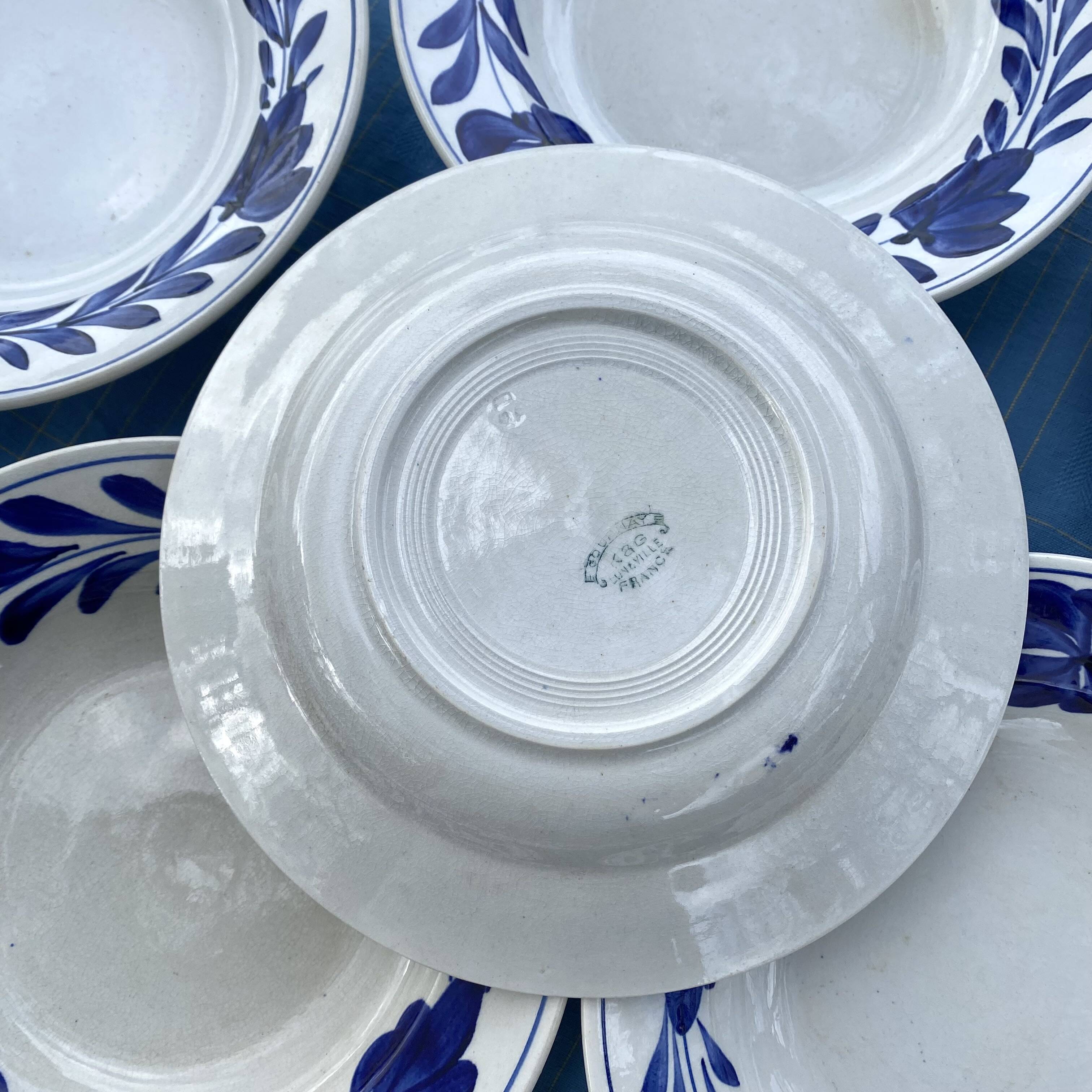 Cobalt blue floral deep plates from Lunéville.