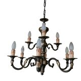 Lampadario vintage a nove luci in ottone, anni '50