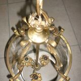 Antique glass and brass lantern pendant light, 3 lights
