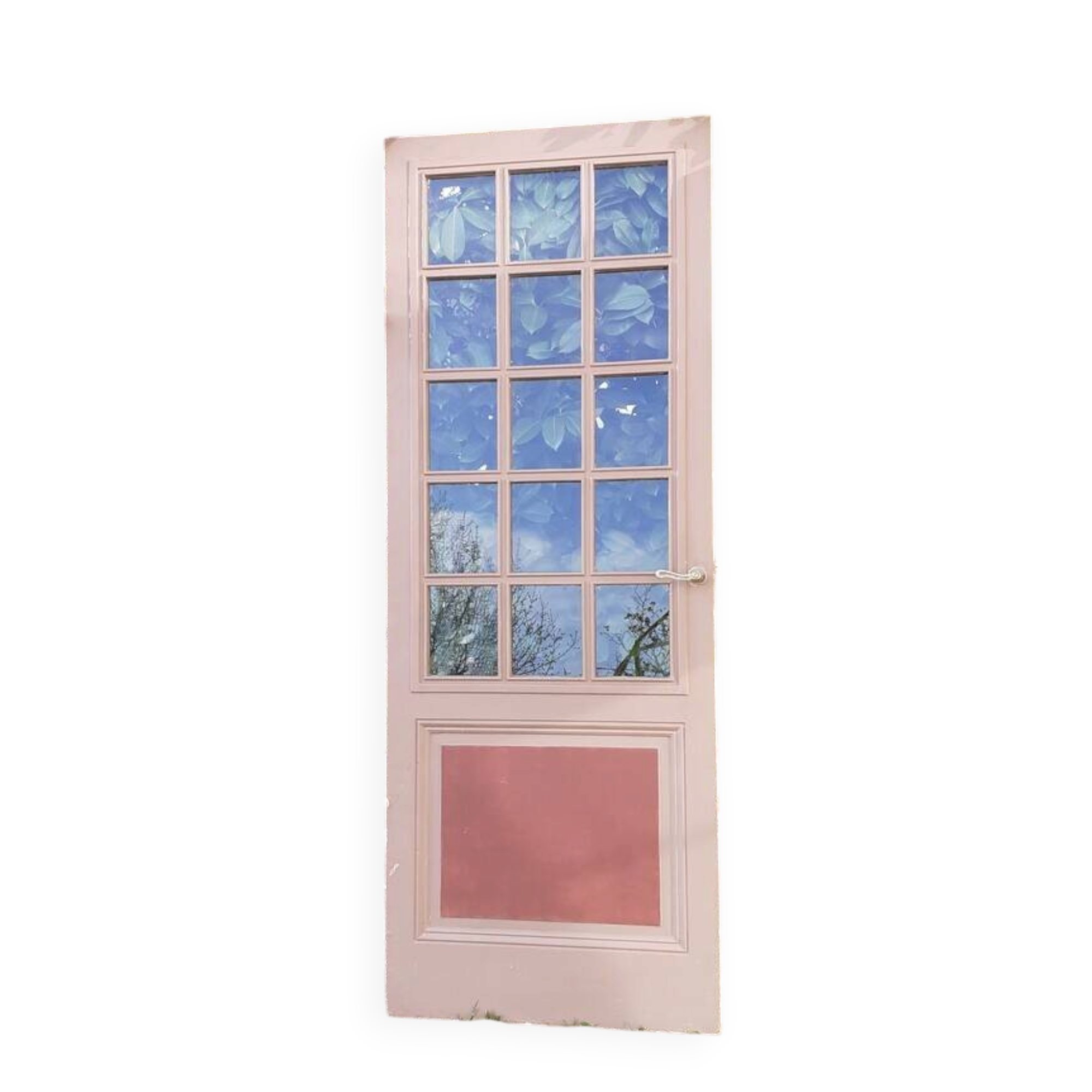 Old moulded glass communication door 221x83cm 15 small panes
