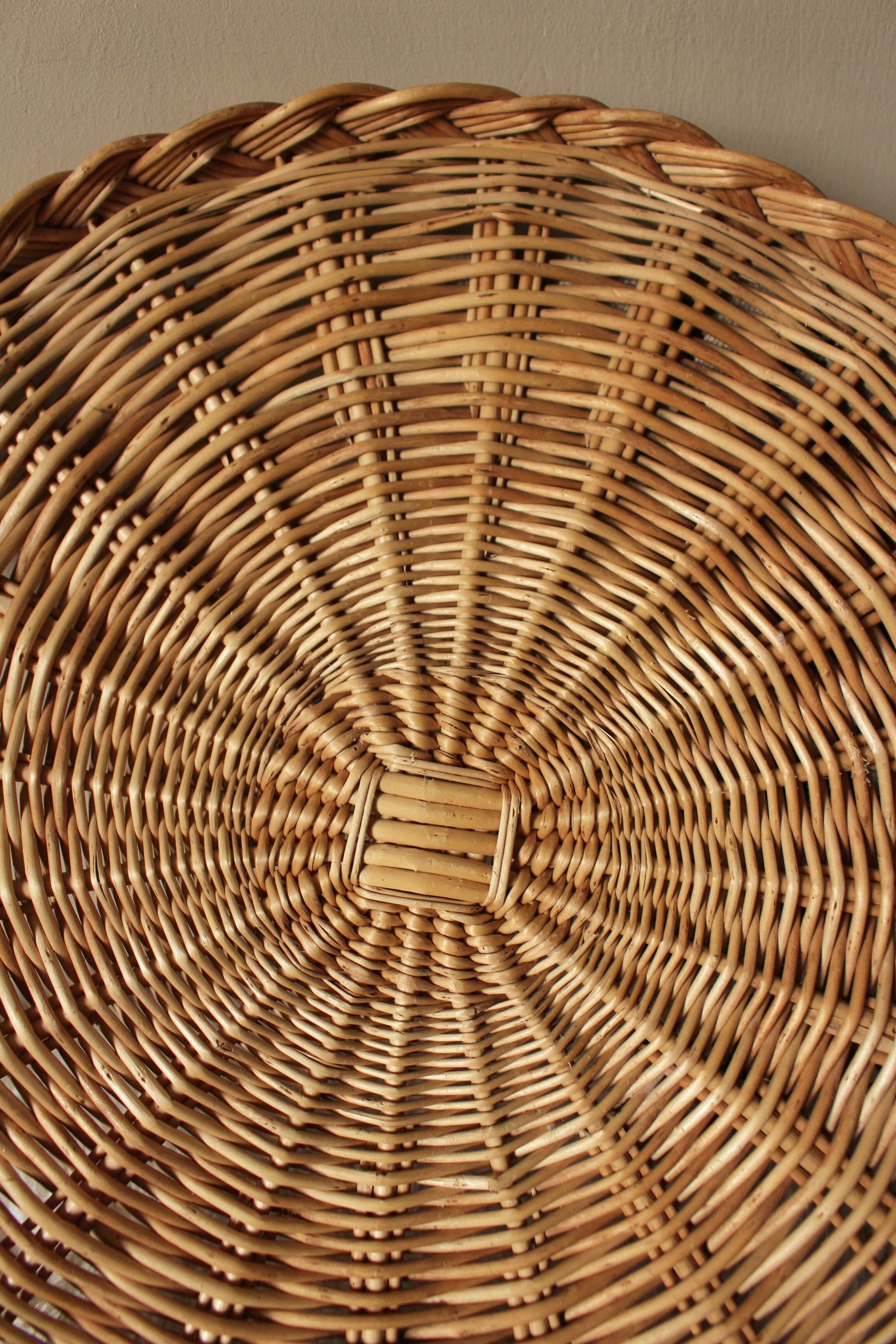 Vintage wicker round tray two handles