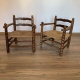 2 mulched armchairs in turned wood