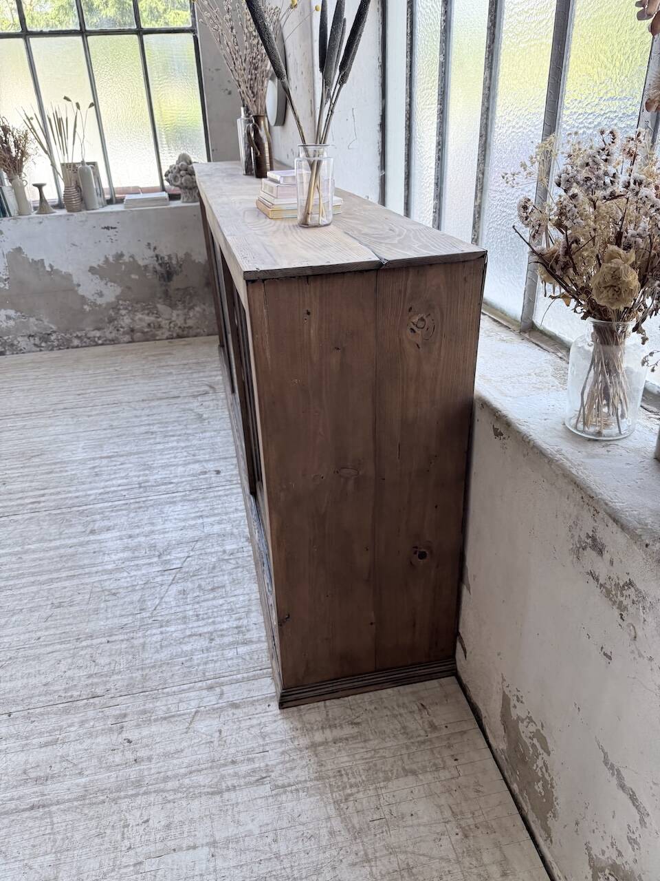 XXL 3m pine and oak display cabinet with glass doors