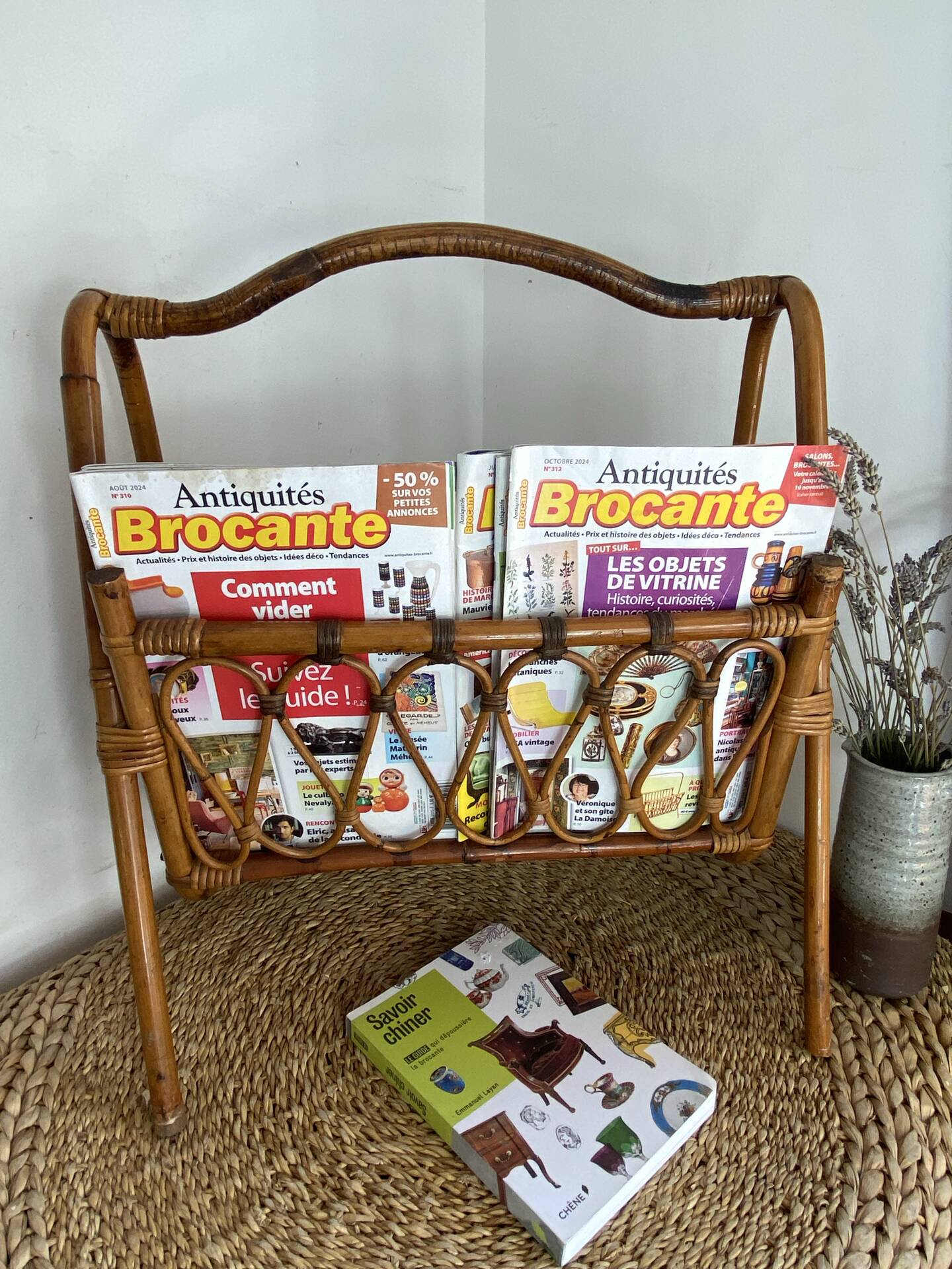 Bamboo and rattan magazine rack, 1960s