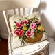Antique square handmade crochet cushion with floral decoration c