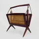 Magazine holders, italy, 1950s. walnut, canage, brass