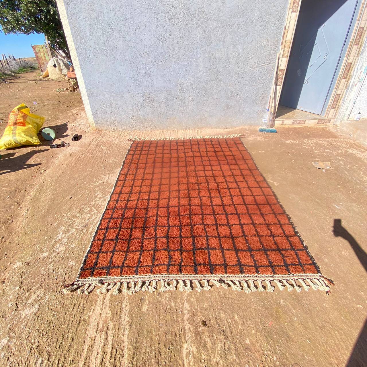 Handmade Moroccan Wool Rug – Authentic Berber Carpet with Geometric Grid Design