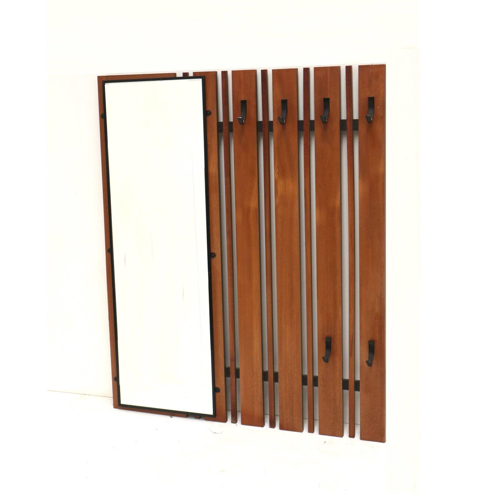 Porte-manteau mural vintage / porte-manteau avec miroir des années 60