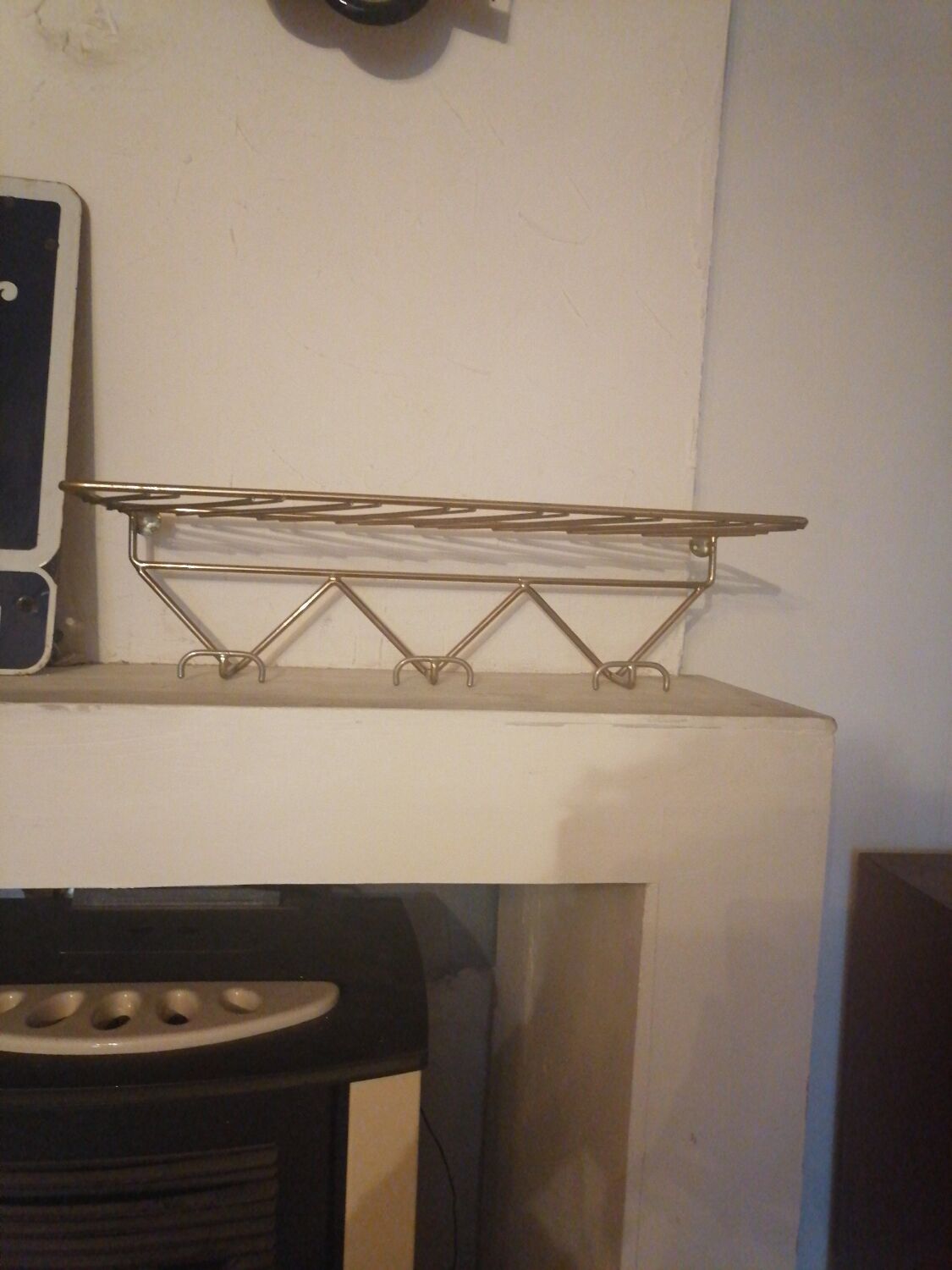 Wall mounted coat rack hats gold metal 1950 60