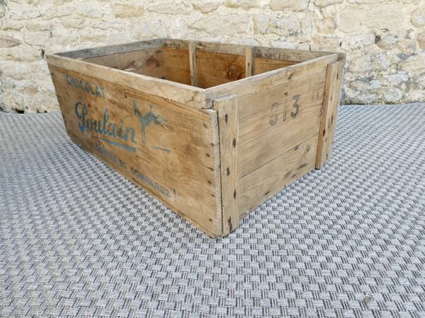 caisse de rangement en bois, chocolat Poulain