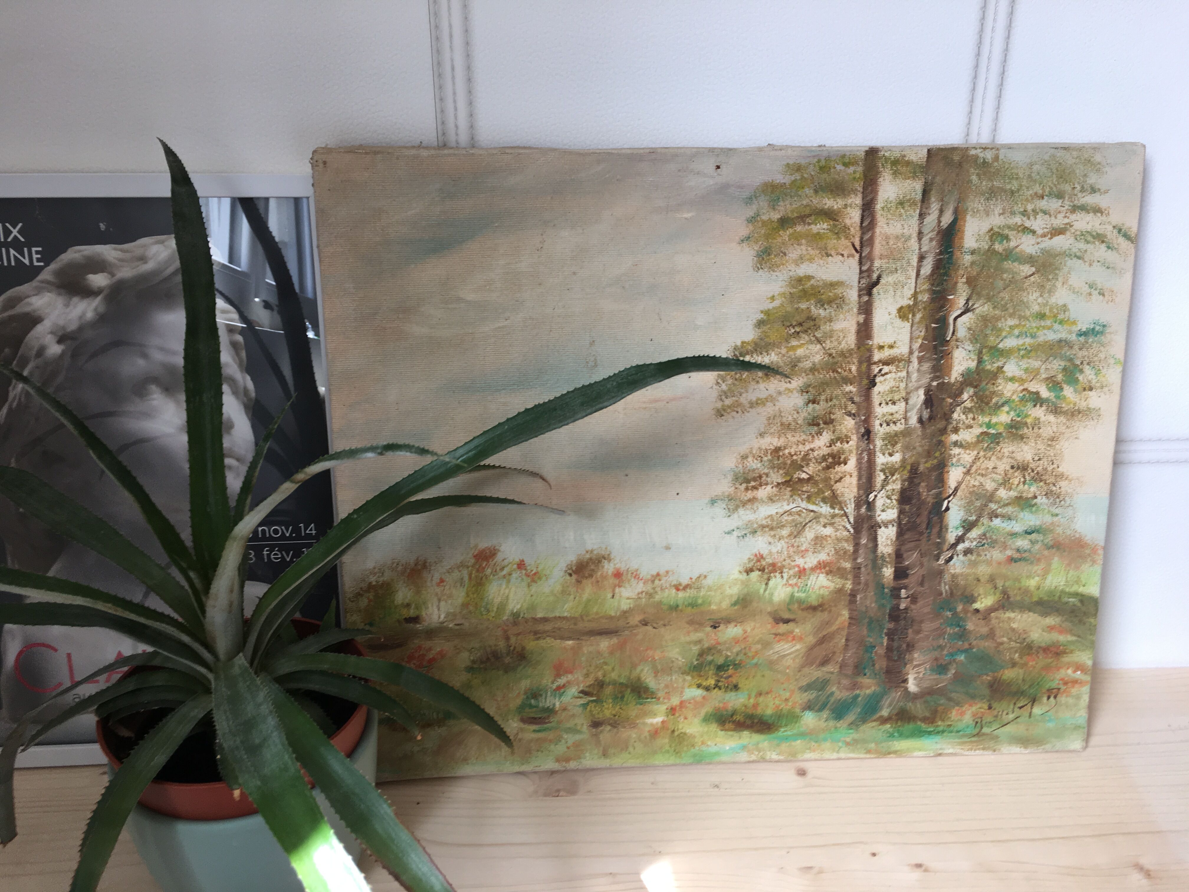 Prairie with 2 trees, oil on canvas