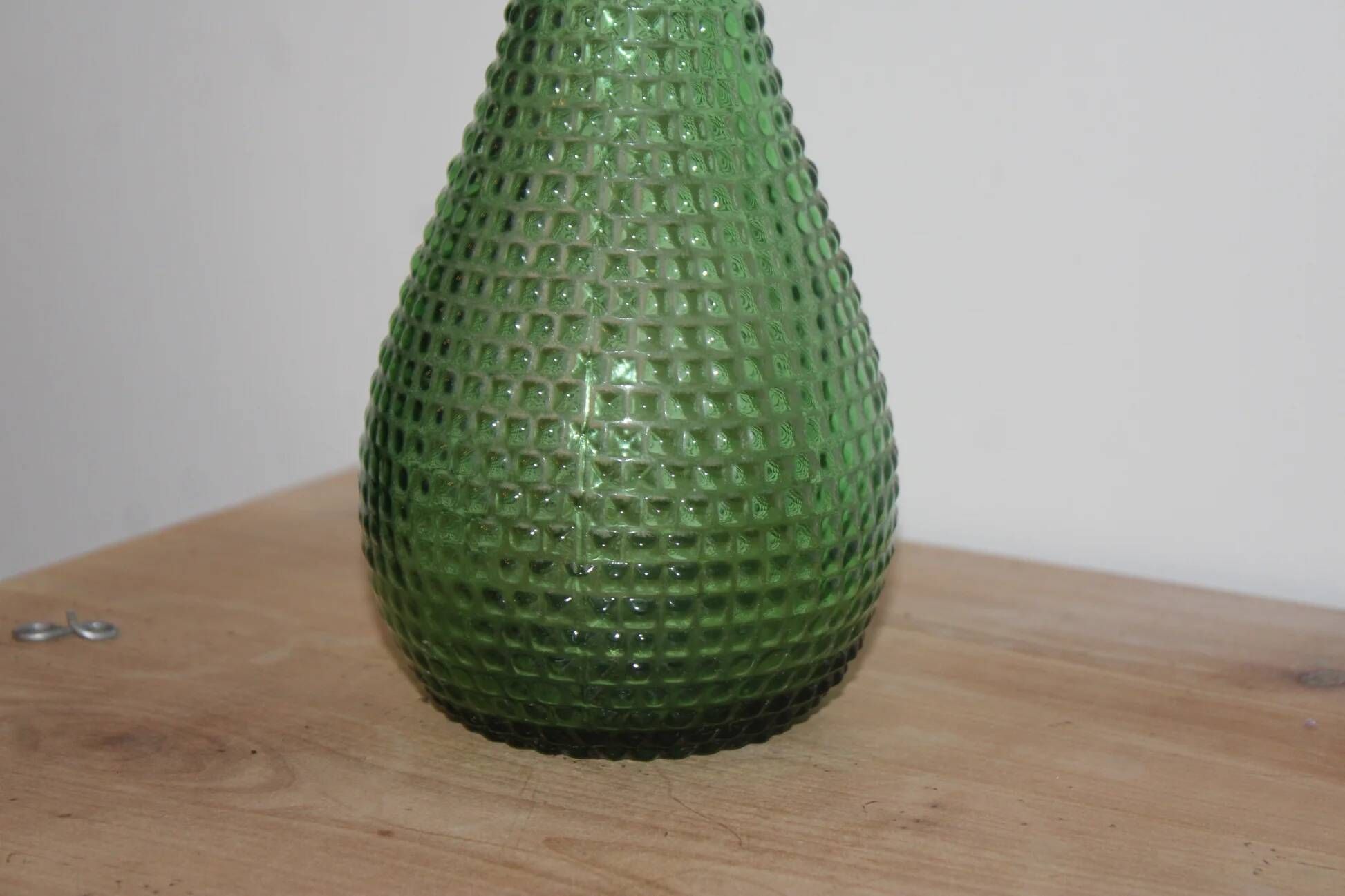 Vintage green glass bottle vase with geometric relief – H 33 cm