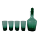 Set of a carafe and 4 designer glasses in green glass from the 70s