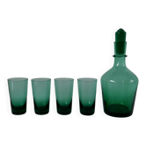 Ensemble d'une carafe et de 4 verres design en verre vert années 70