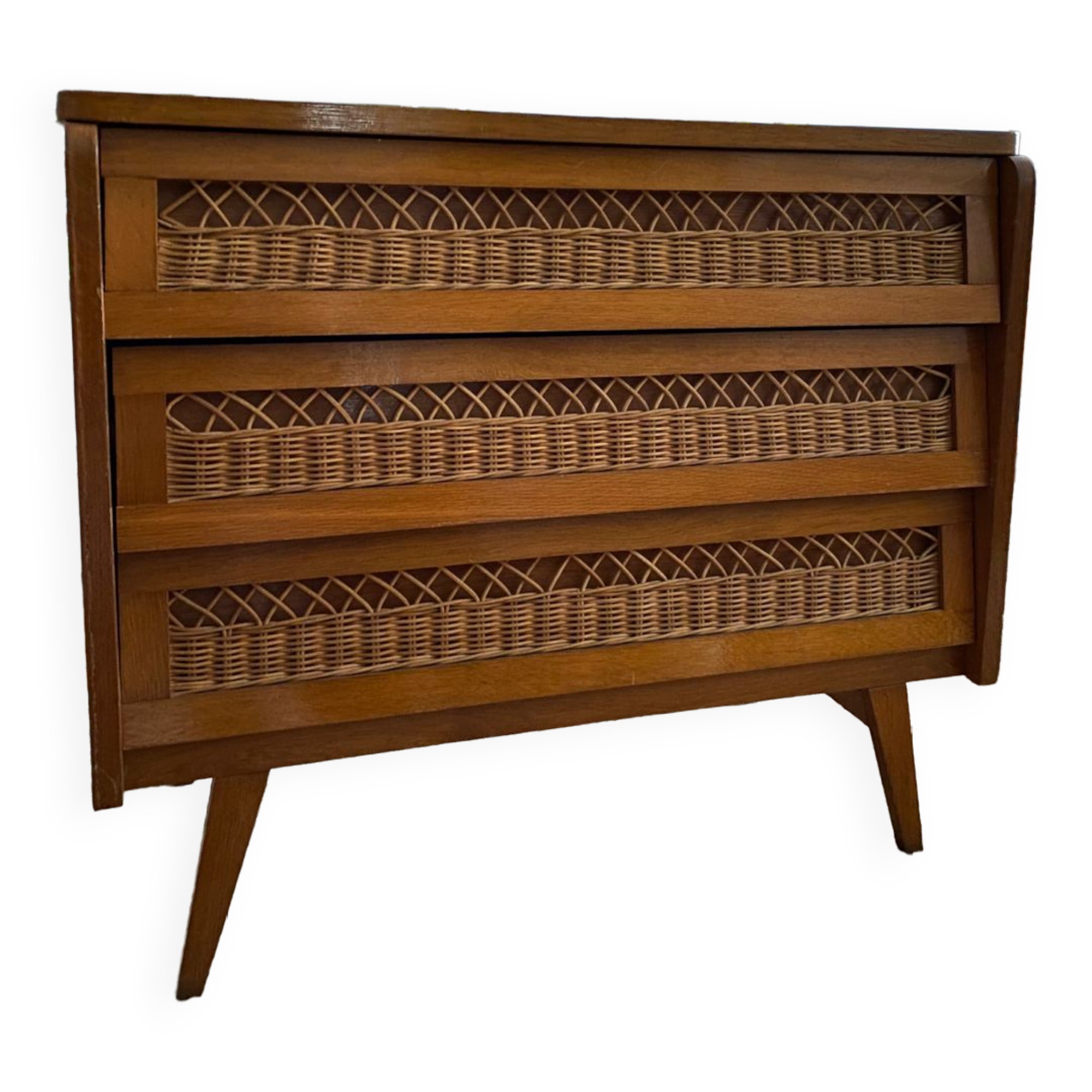 Commode en rotin vintage pied compas