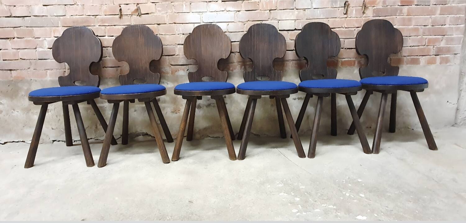 Lot of 6 vintage brutalist chairs from the 1970s.
