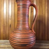Old brown & orange ceramic pitcher vase w. germany vintage #a470