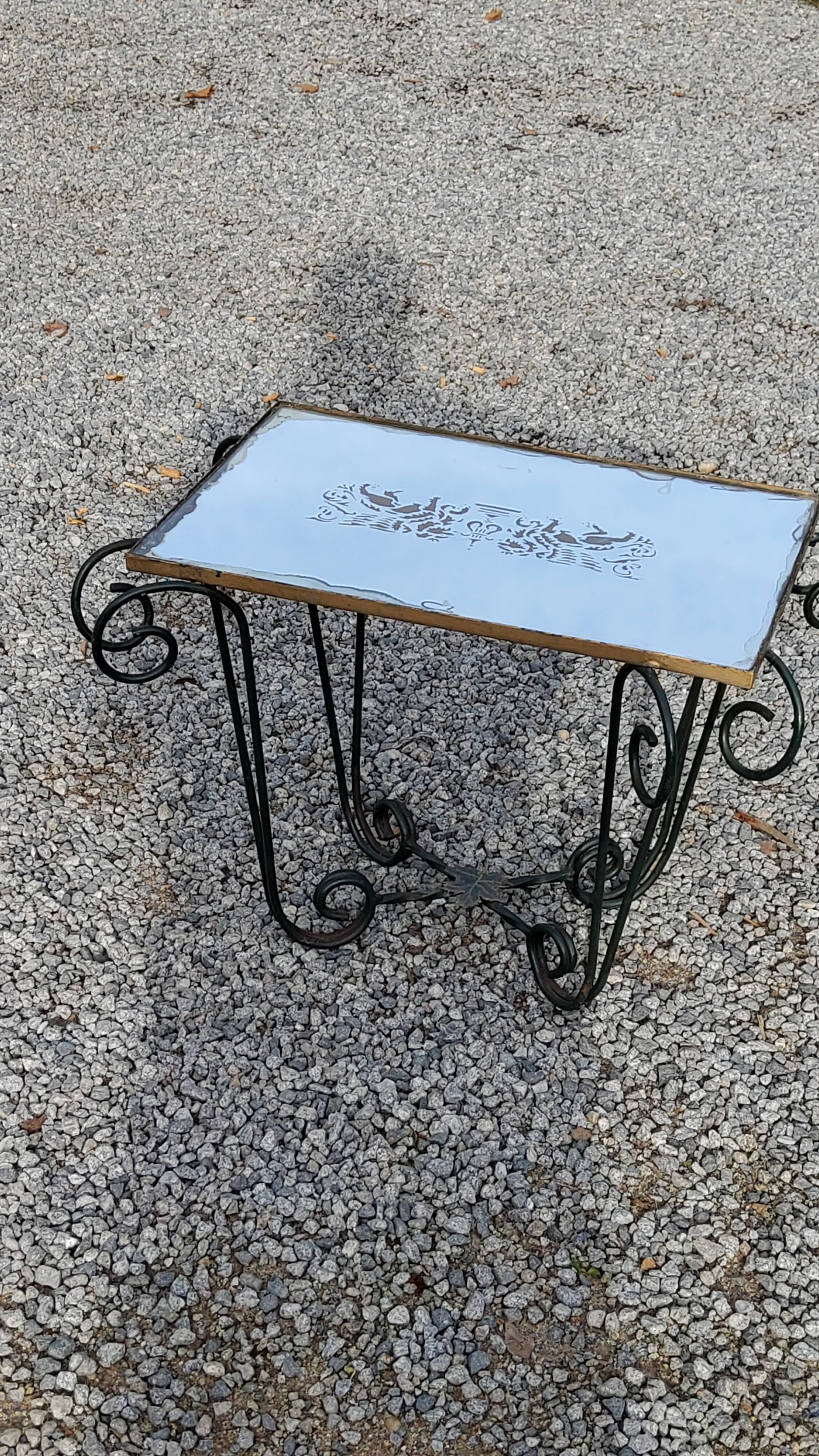Coffee table end of sofa of the 50s mirror tray base wrought iron