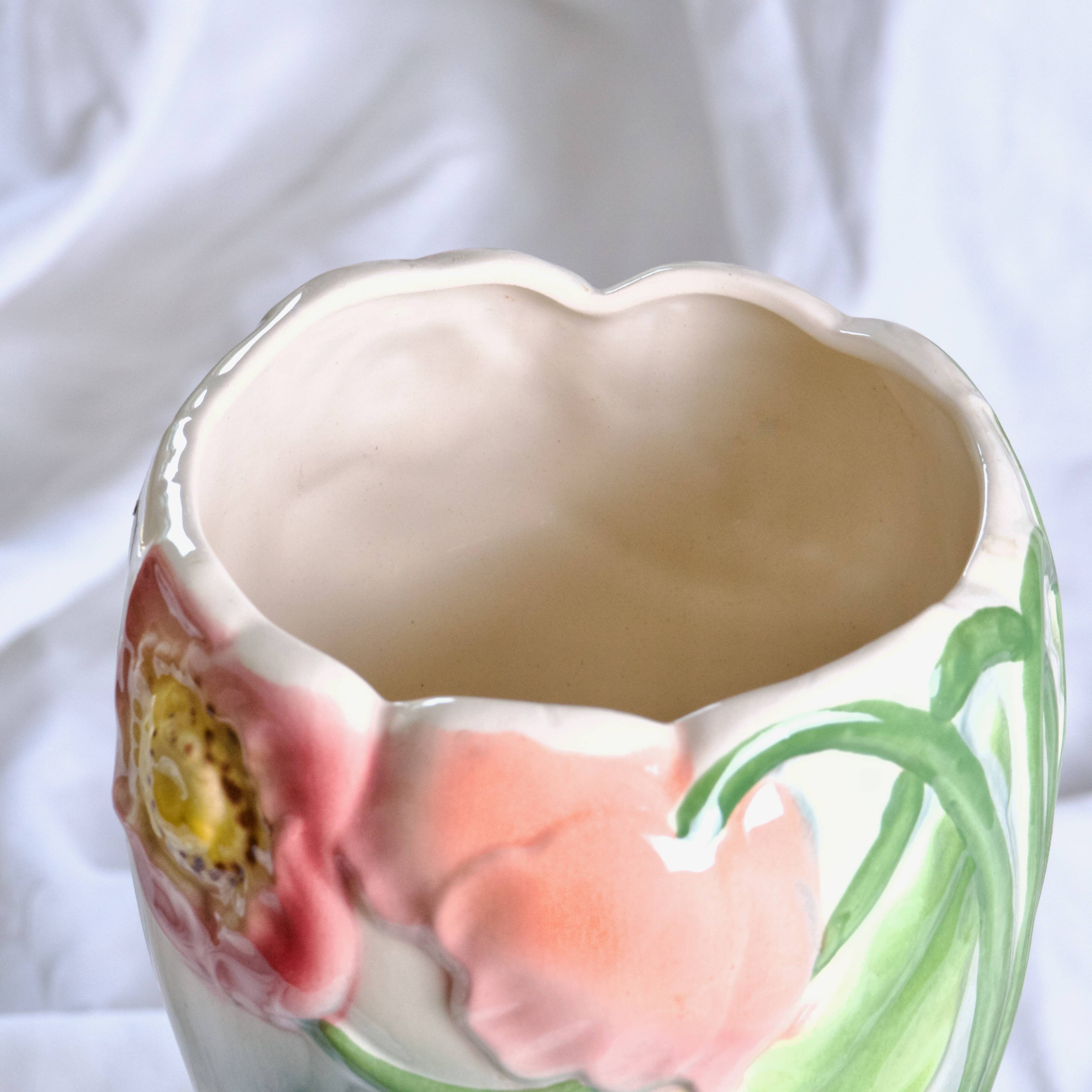 Large antique St Clément vase in barbotine Anemones hand painted