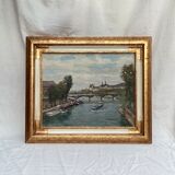 Russian painting signed Oil on canvas “Paris Louvre” size: 65x56.5cm-