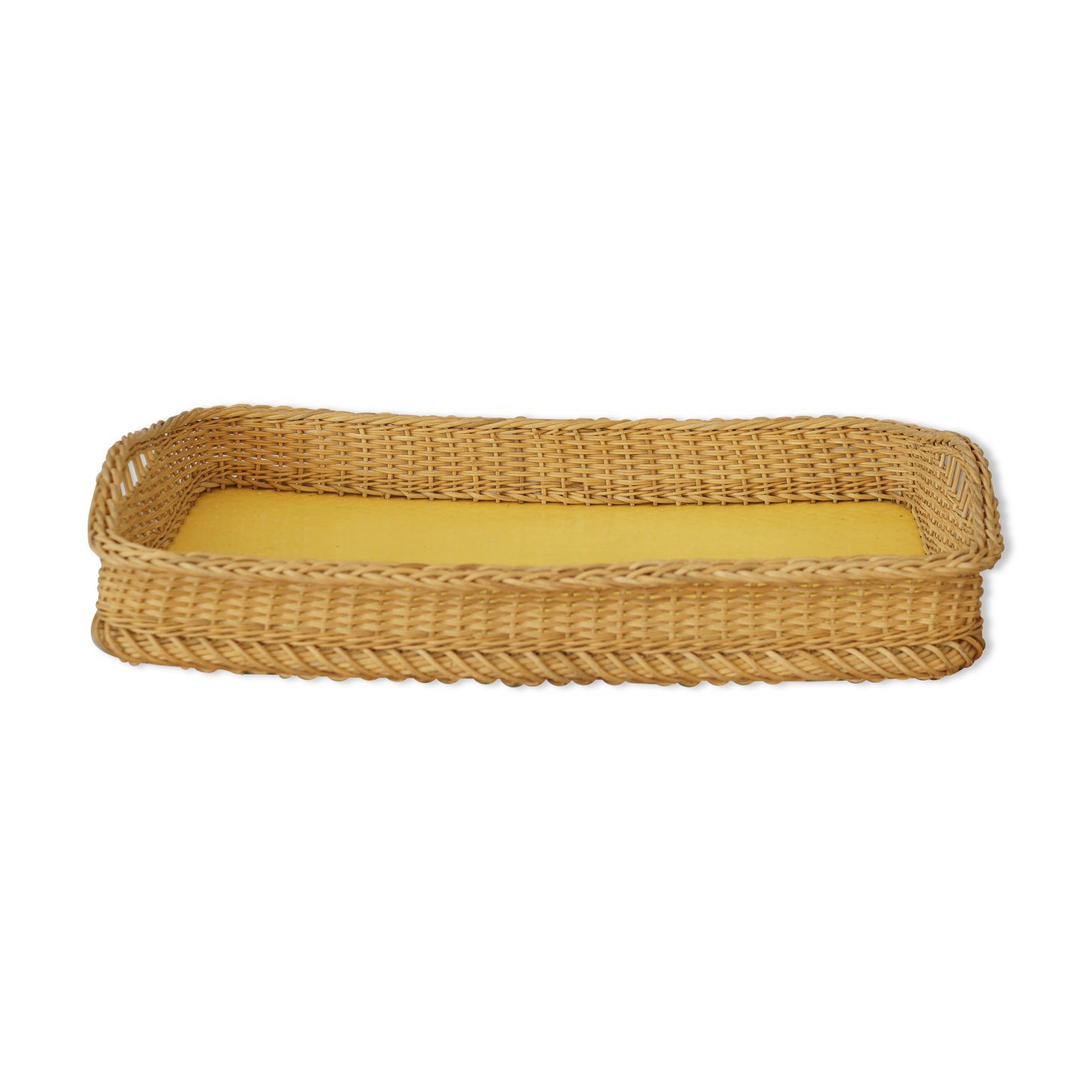 Wicker tray and yellow lacquered plywood, vintage