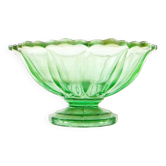 Fruit bowl, mid-century modern, turquoise glass, Ząbkowice, Poland, 1950s