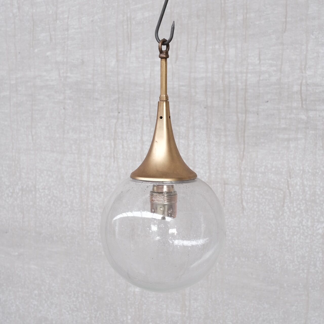German mid-century clear glass and brass pendant