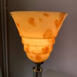 Ancienne lampe art déco en bois, verre et chrome