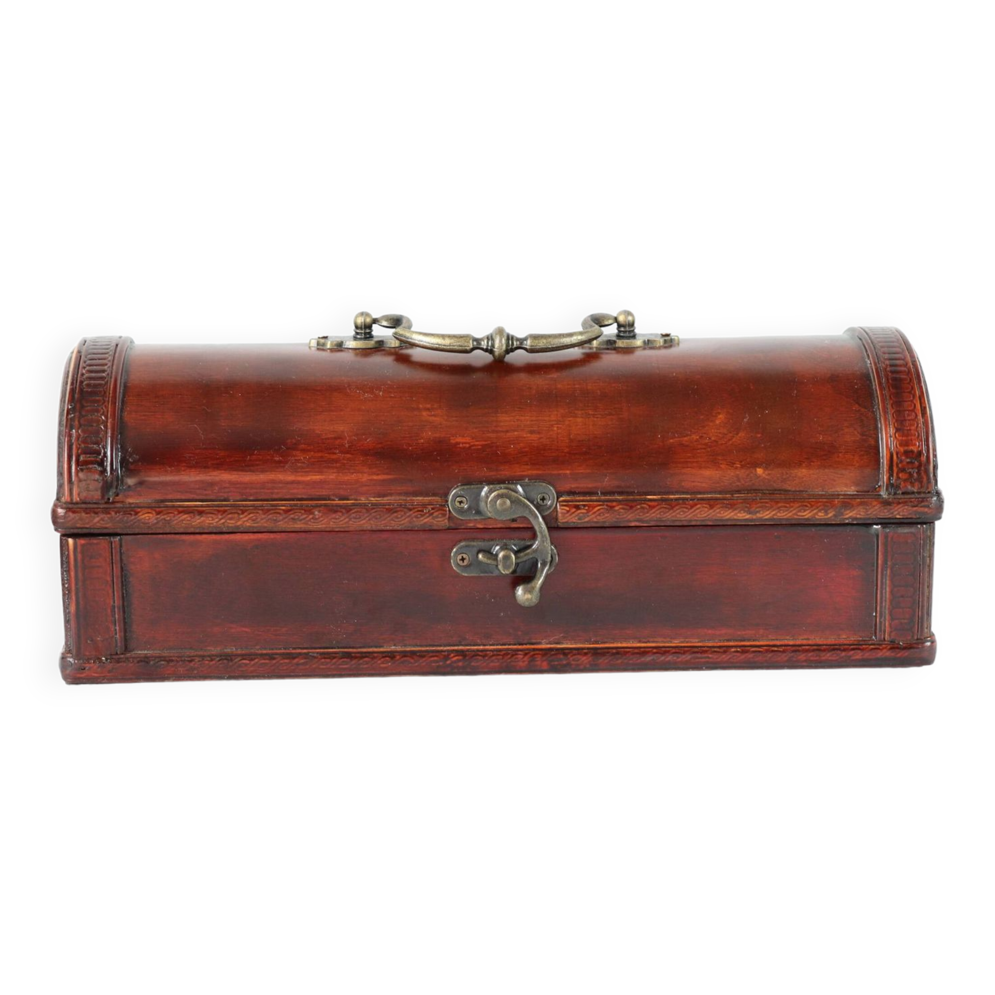 small wooden and brass trunk