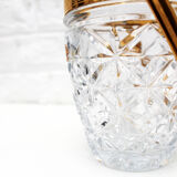 Vintage Glass Ice Bucket, ice cube bowl, gold metal rim