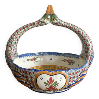 Fruit bowl, bird head handle HB Quimper Breton earthenware