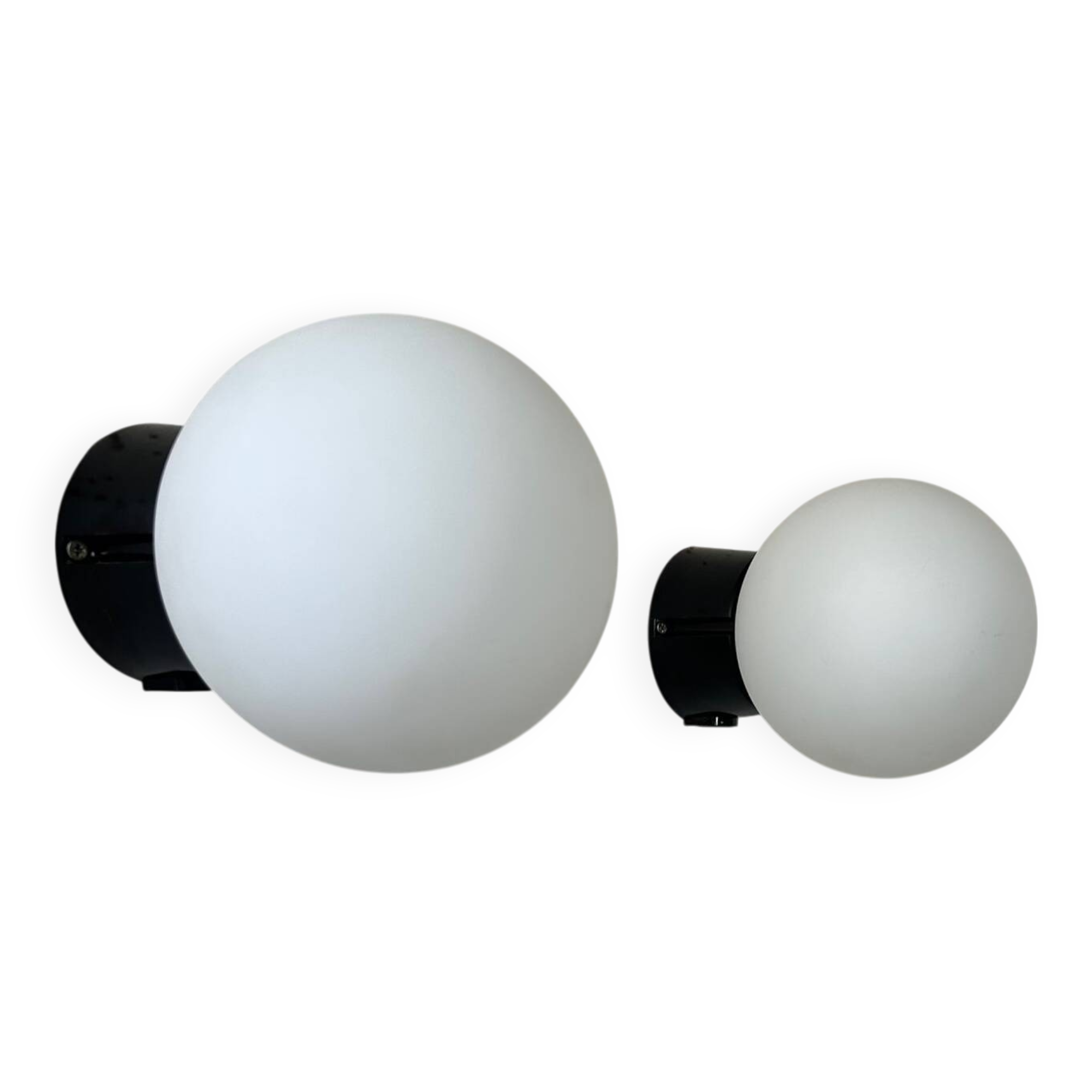 Pair of vintage Raak opaline and Bakelite wall lights, Netherlands 1970s