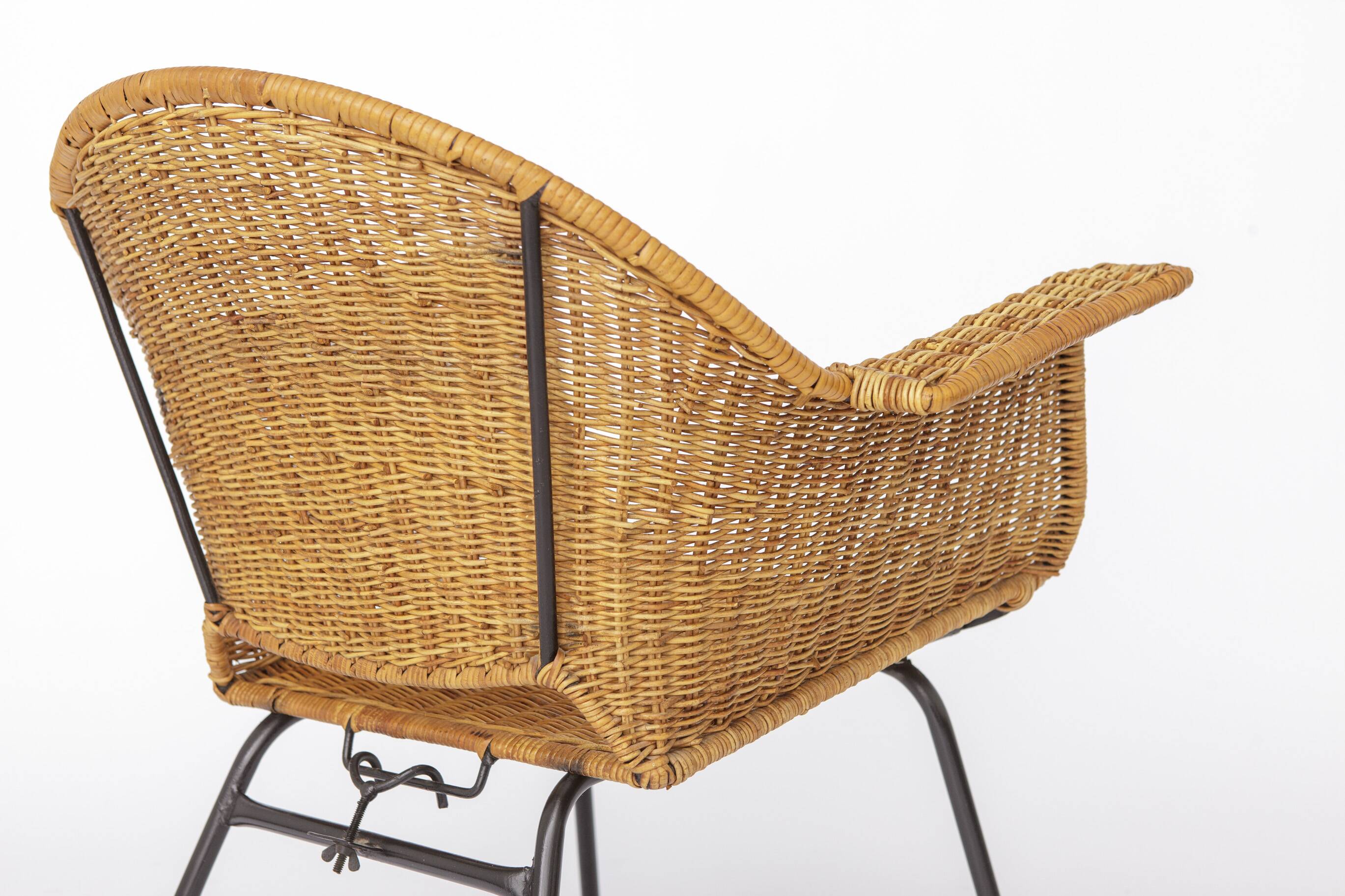 Chaises en osier vintage par Gianfranco Legler années 1950 | Ensemble de 3 en rotin suisse