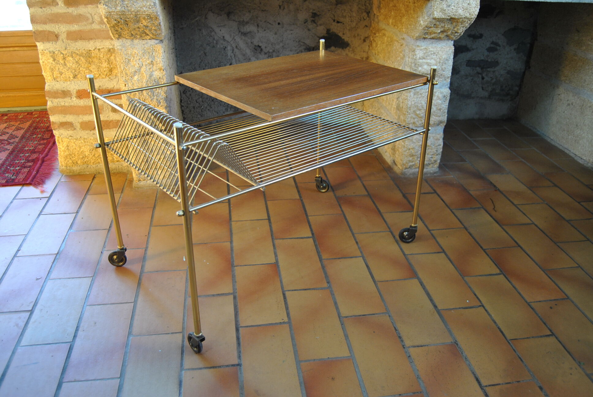 Vinyl storage cabinet with vintage wheels 70s
