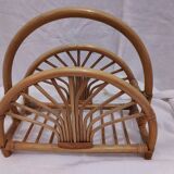 Woven bamboo magazine rack from the 1970s
