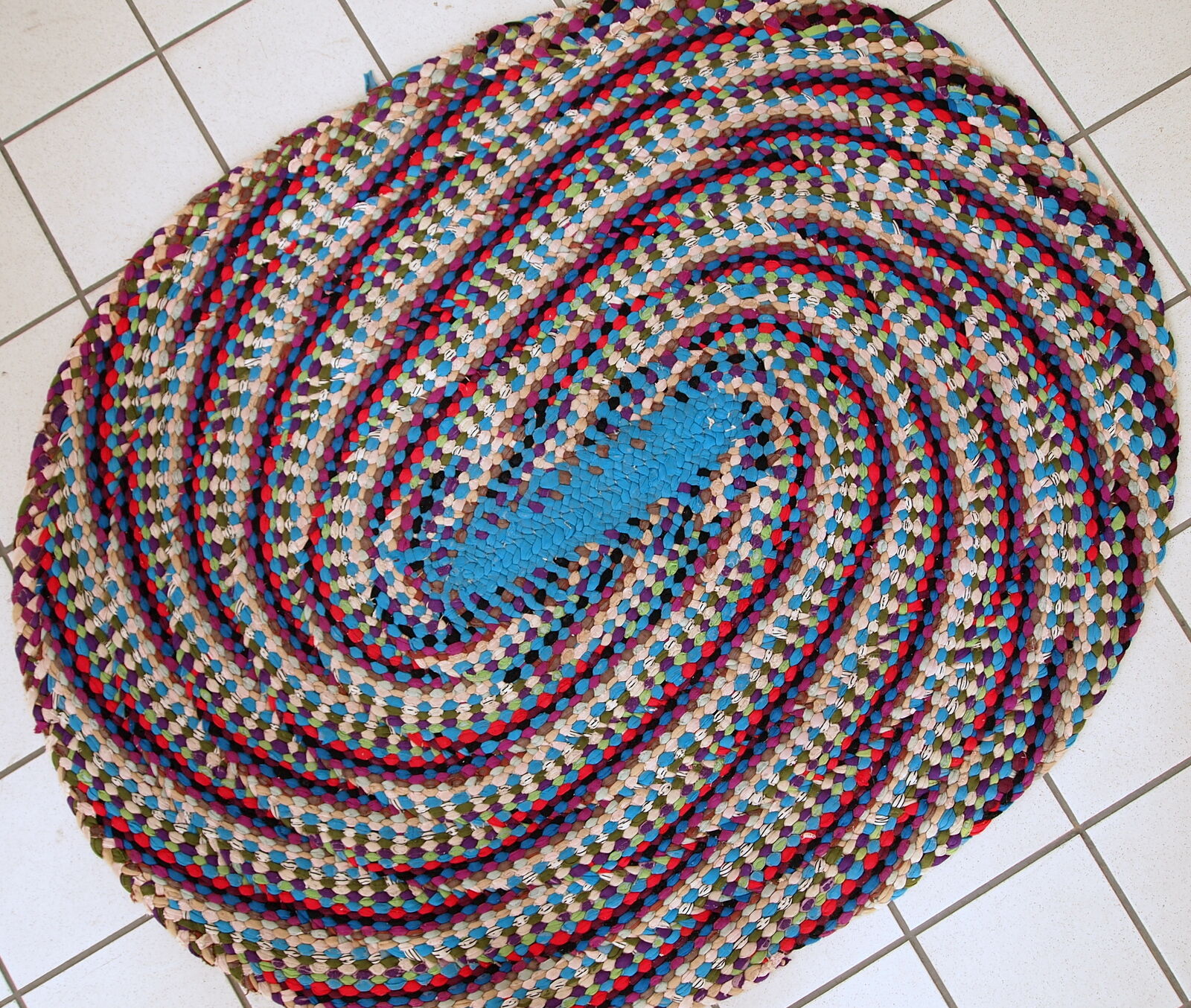 American braided handmade vintage rug 97cm x 125cm 1960, 1C71