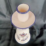 Old Rouen style earthenware candle holder decorated with flower basket 25 cm