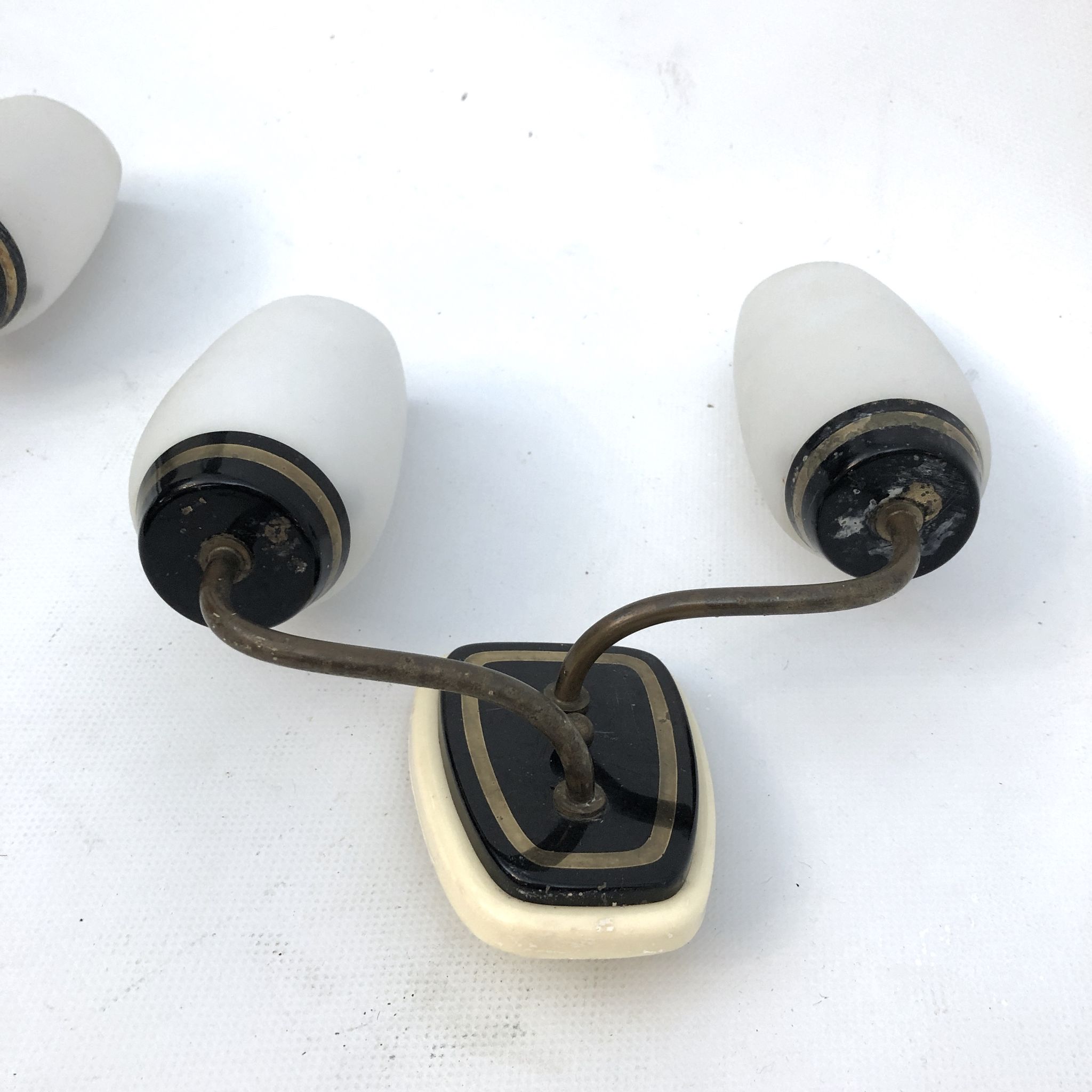 Mid-century Italian brass and opaline glass sconces. Set of two