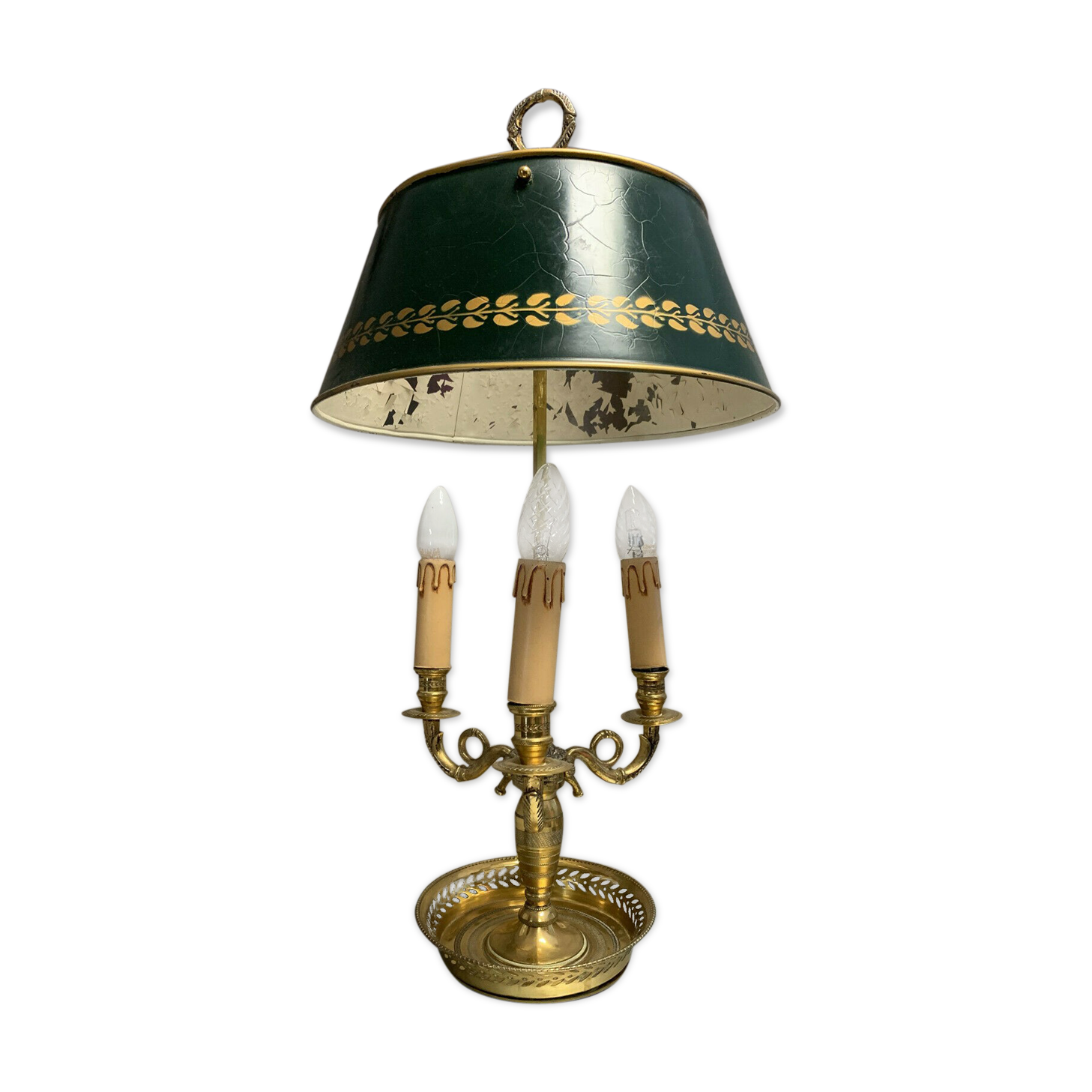 Empire hot water lamp in gilded bronze and painted sheet metal