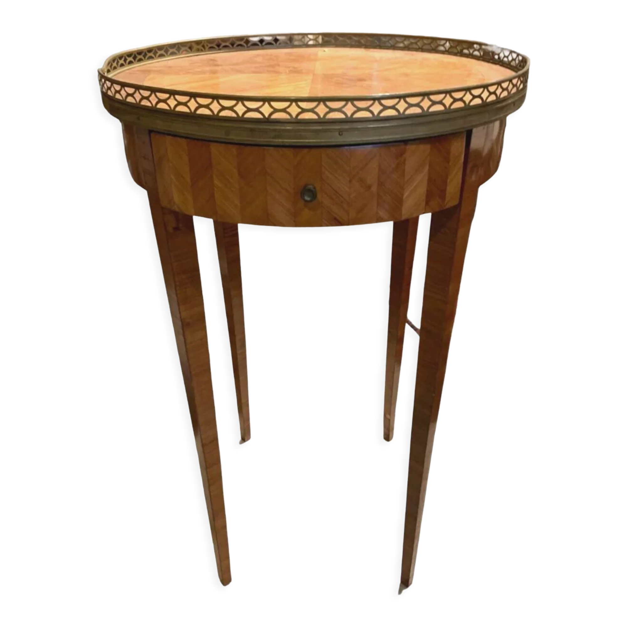 Louis XVI style pedestal table in pink wood marquetry XX century