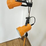 Vintage 1970s floor lamp with 2 spots, chrome, orange and black.