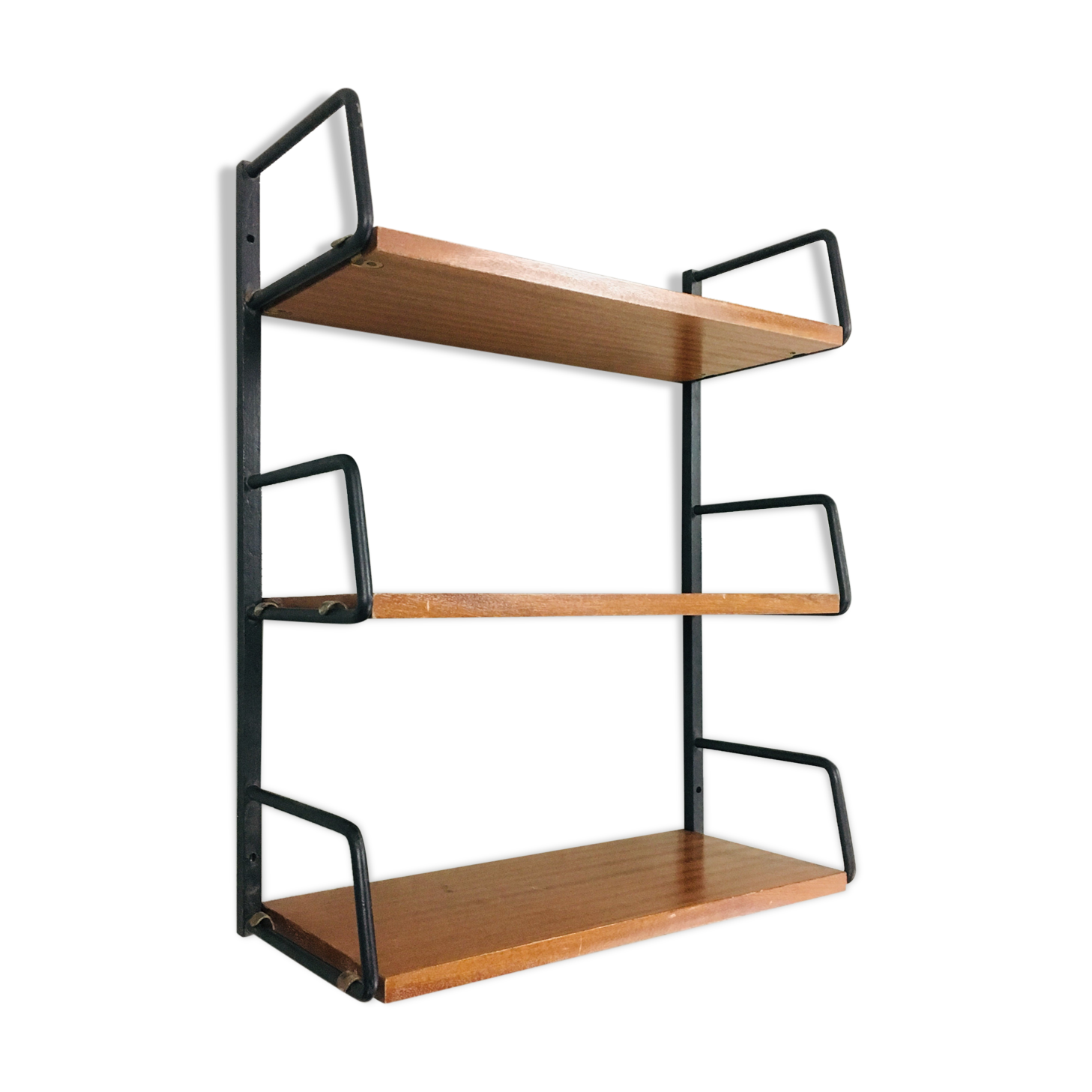 Wall shelf, steel and teak
