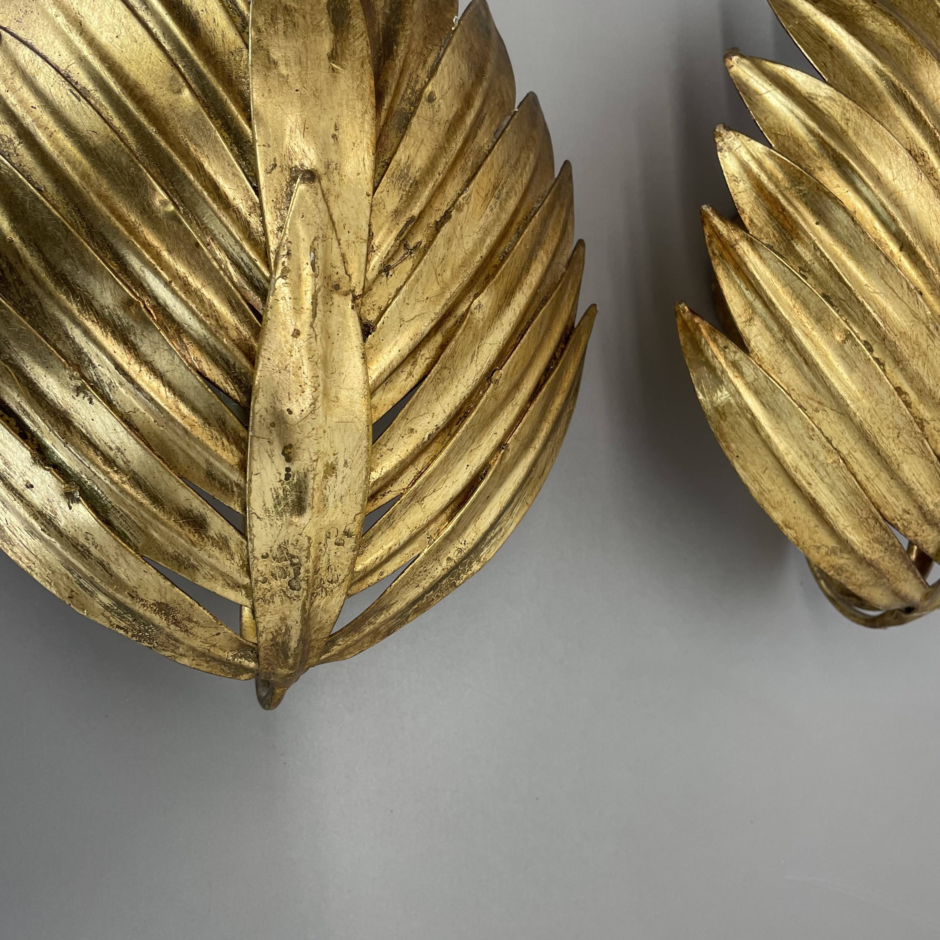 Set of 2 hans kögl style golden florentiner leaf wall light sconces, italy, 1980