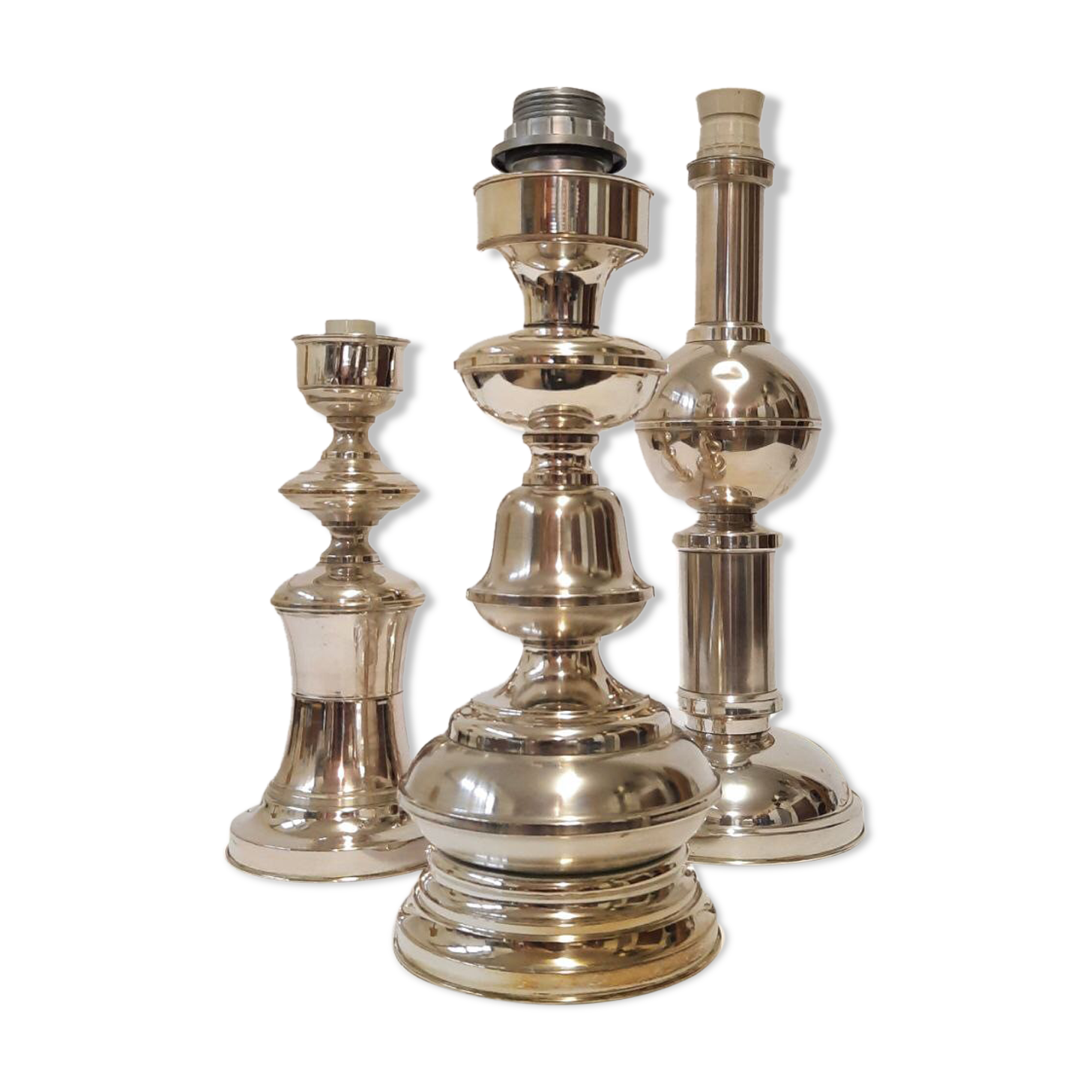 Three vintage bedside lamps in silver