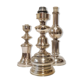 Trois pieds de lampes de chevet vintage en argent