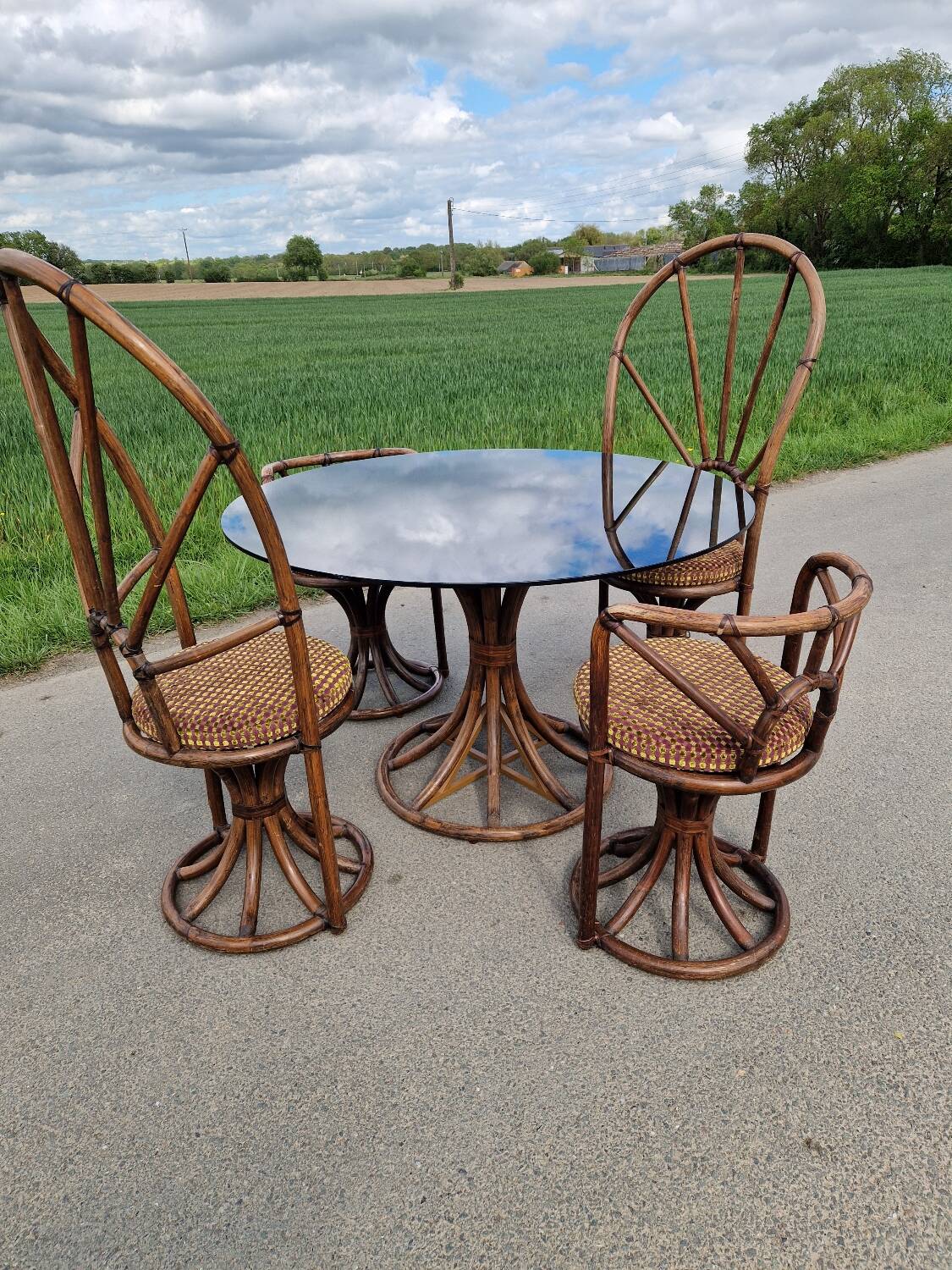 1970s bamboo living room set
