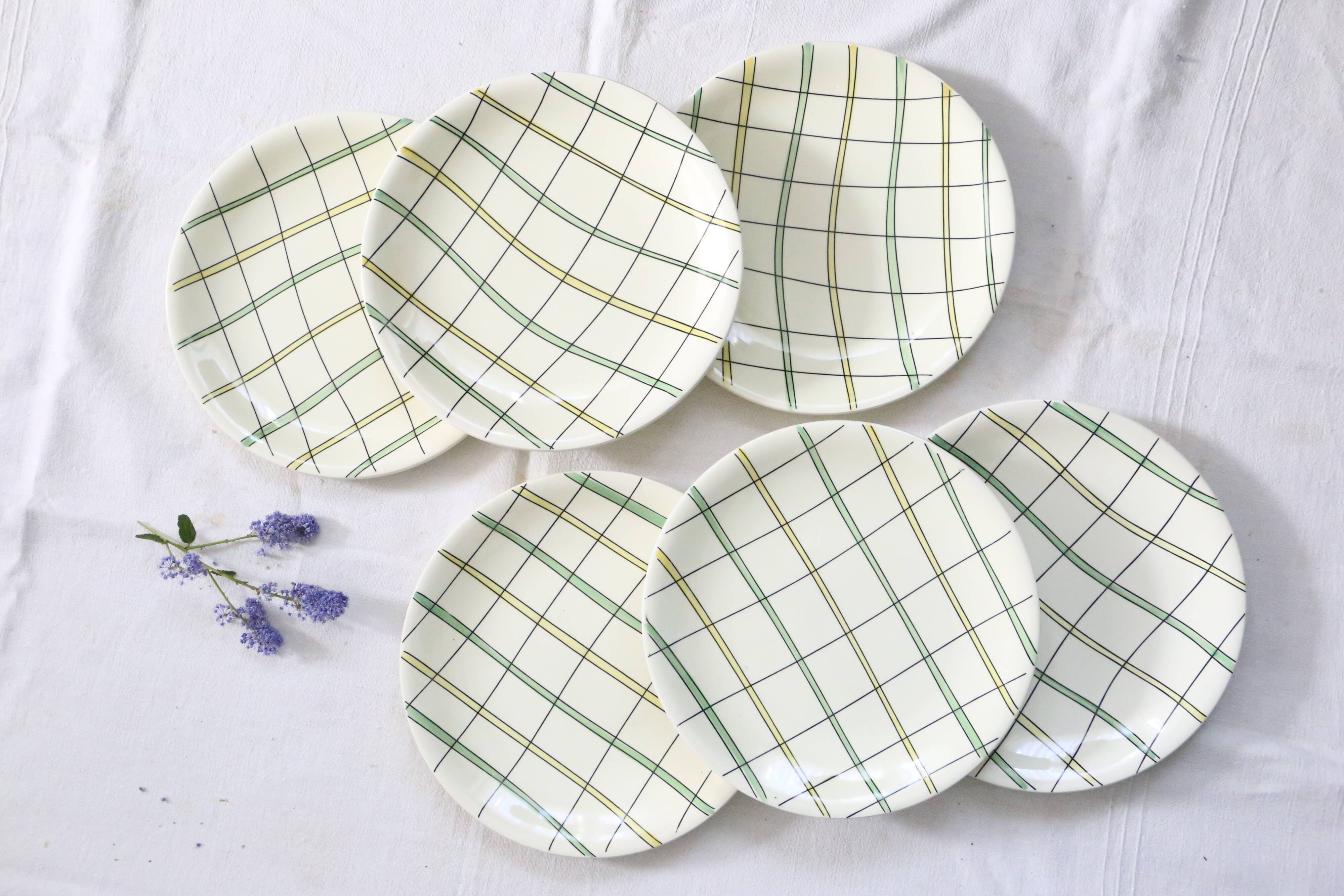 Set of 6 flat plates Salins, Yves pattern, vintage French