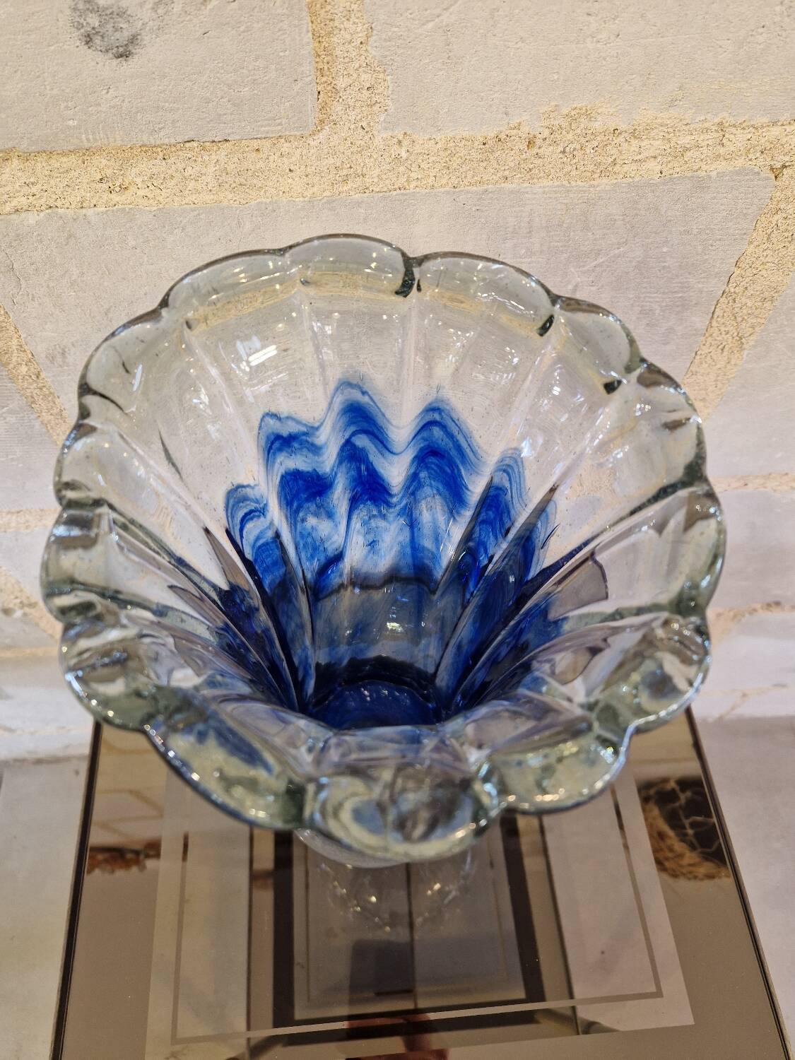 Ancient Blue and Transparent Murano Glass Vase