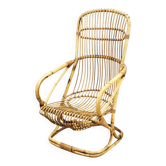 Tito Agnoli Italian Rattan Lounge Armchair, 1950s